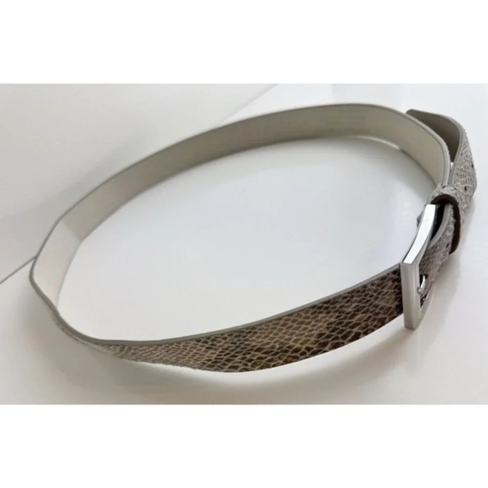 New York & Co Snakeskin Print Belt Beige Brown Silver Buckle L Preppy chic 47-58